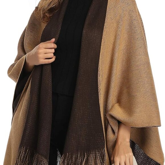 Women's Color Block Shawl Wrap Plus Size Cardigan Poncho Cape Open Front Long Wi - Picture 1 of 7